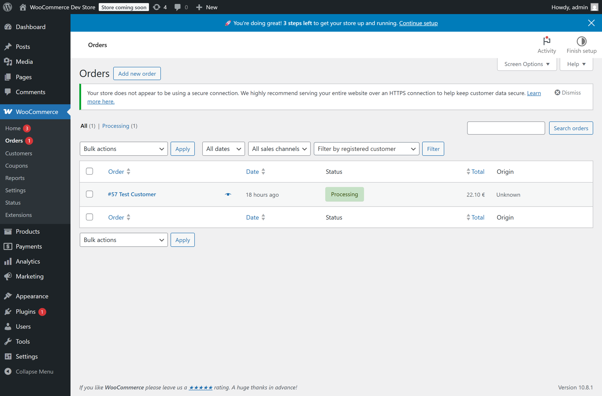 WooCommerce orders and sales overview