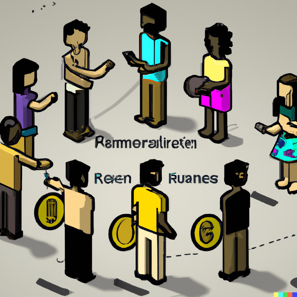 An image of a group of people in a developing country receiving remittances via cryptocurrencies. This could illustrate how cryptocurrencies are being used to provide a low-cost and efficient alternative to traditional remittance services.