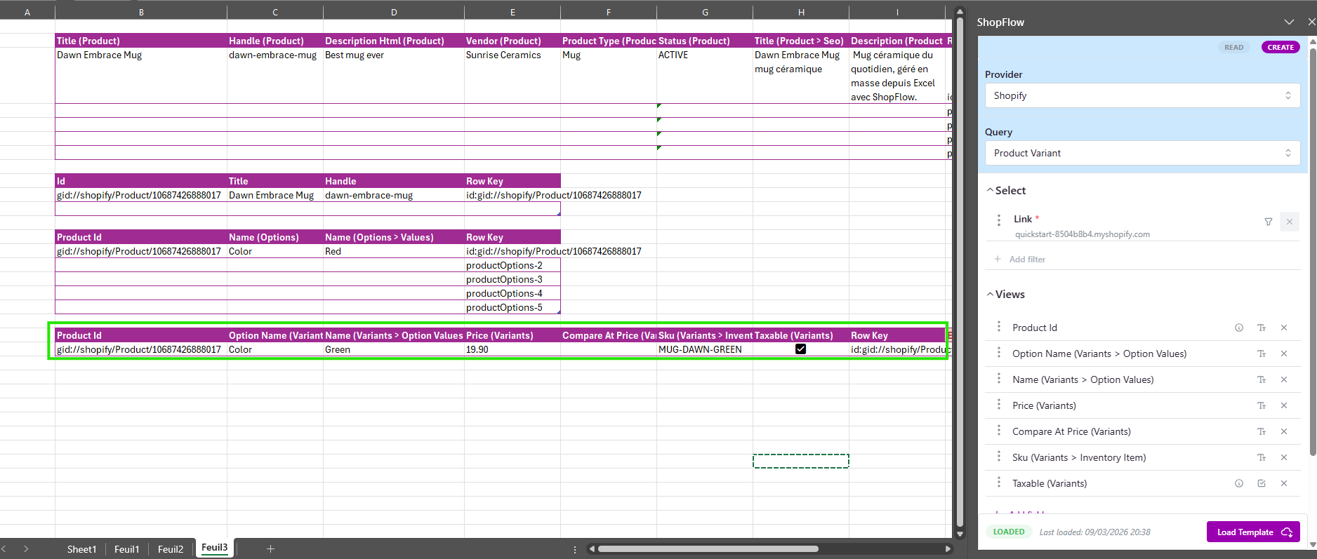 Template Product Variant