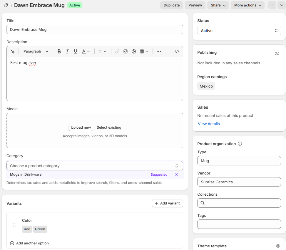 Produit créé visible dans l'admin Shopify